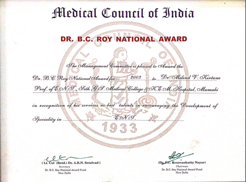 Dr B C Roy National Award – 2003