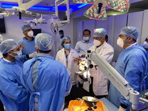 Guiding budding cochlear implant surgeons at a surgical training workshop (10th July 2021)